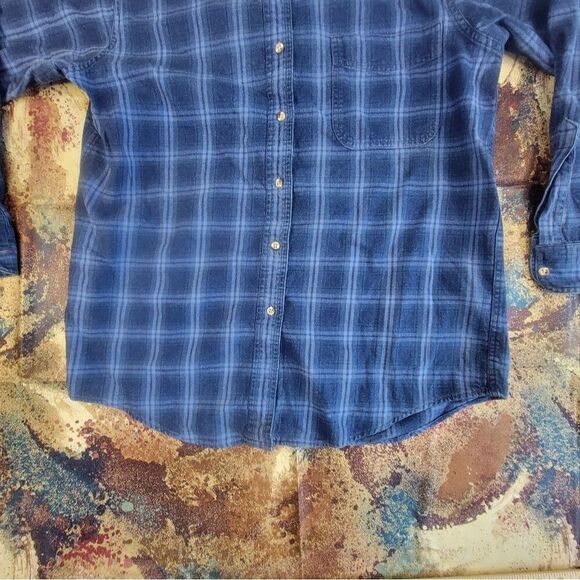 LL Bean Women's Original Flannel Navy Blue Plaid Long Sleeve Medium - Picture 7 of 11